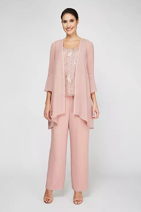 Three-Piece Lace and Georgette Jacket and Pant Set Image 1