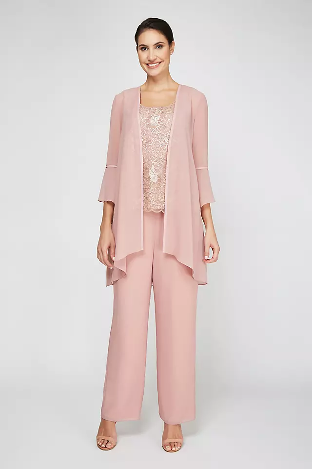 Three-Piece Lace and Georgette Jacket and Pant Set Image