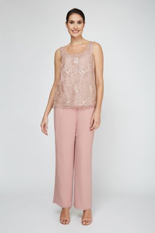 Three-Piece Lace and Georgette Jacket and Pant Set | David's Bridal