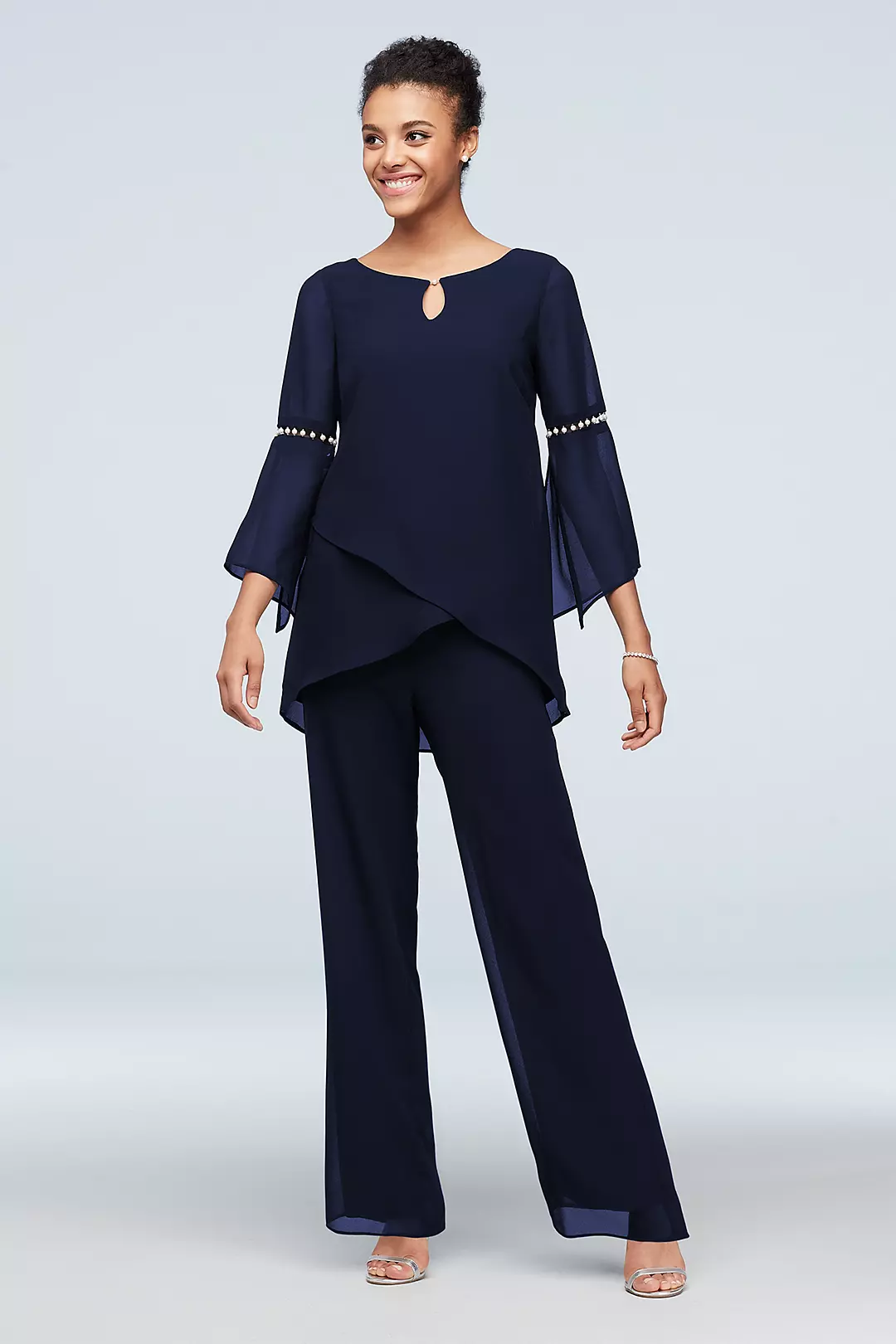 Asymmetric Hem Pants and Top Set with Pearl Detail Image