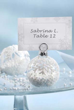 Flocked Glass Snowflake Place Card Photo Holders David's Bridal