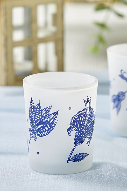 Blue Willow Frosted Glass Votive Set Image 3