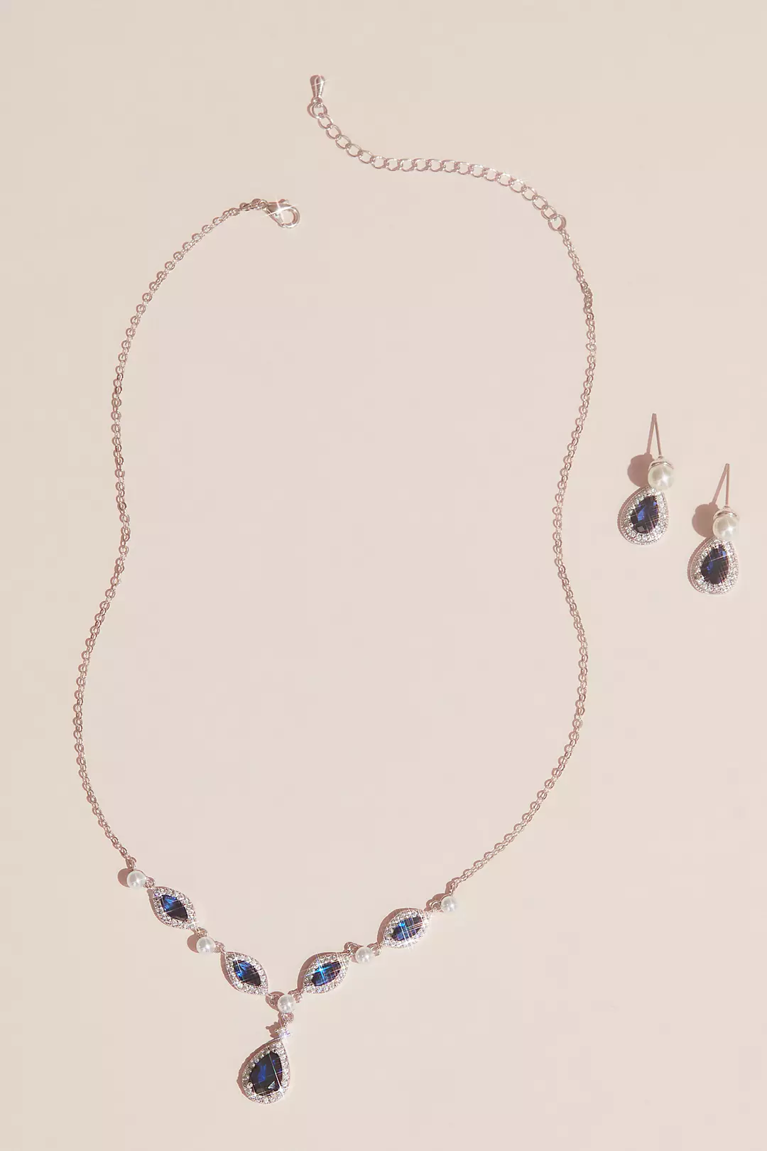 Cubic Zirconia and Pearl Necklace and Earring Set Image