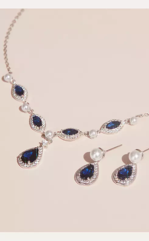 Cubic Zirconia and Pearl Necklace and Earring Set Image 2