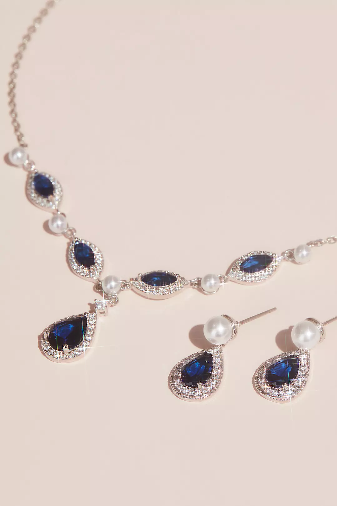 Cubic Zirconia and Pearl Necklace and Earring Set Image 2