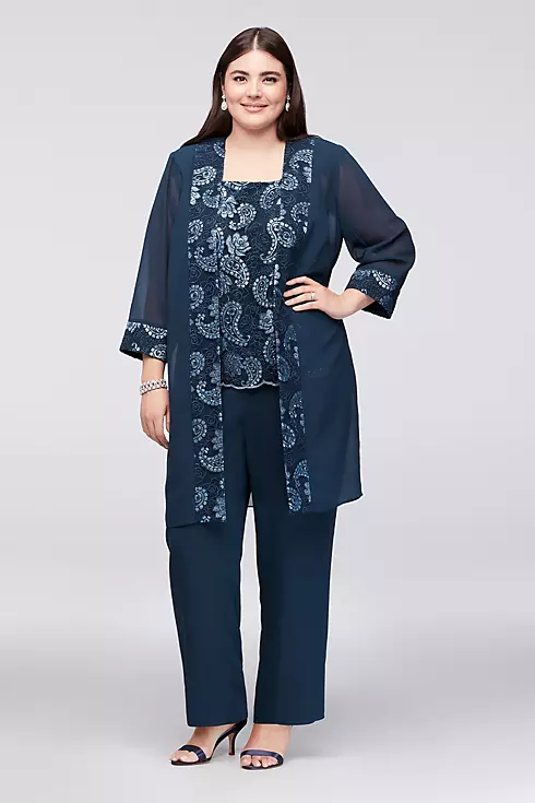 Sequin Embellished Chiffon Plus Size Pantsuit  Image 1