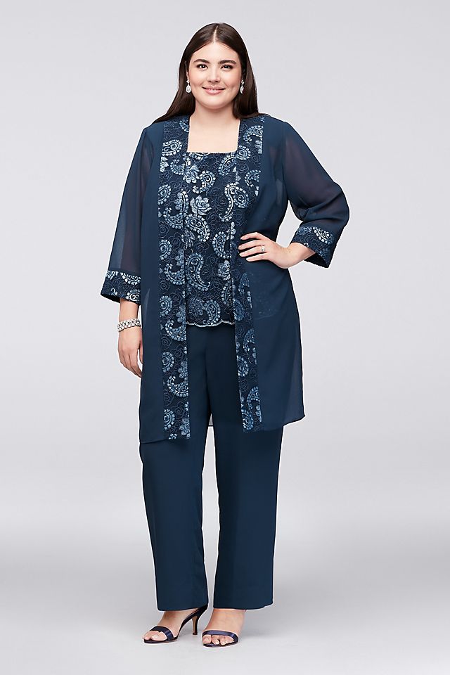 Sequin Embellished Chiffon Plus Size Pantsuit  Image 1