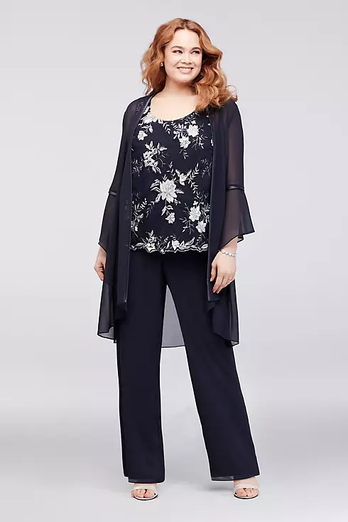 Floral Embroidered Georgette Pantsuit and Jacket Image 1