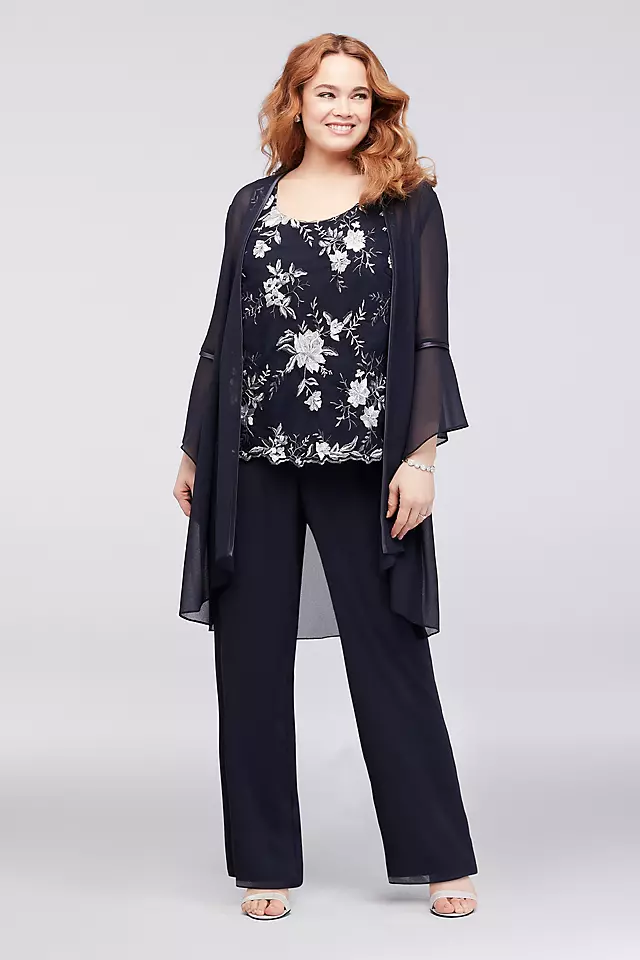 Floral Embroidered Georgette Pantsuit and Jacket Image
