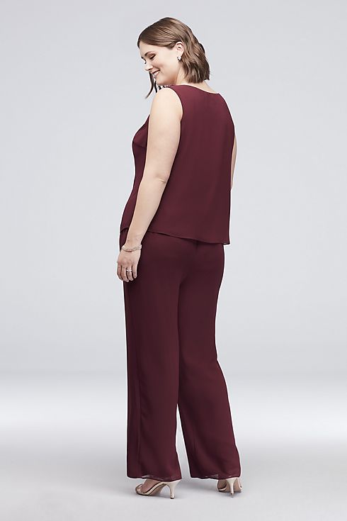 Satin-Trimmed Georgette Pantsuit with Beaded Neck Image 4
