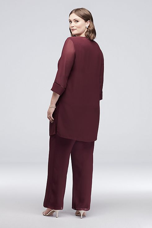 Satin-Trimmed Georgette Pantsuit with Beaded Neck Image 2