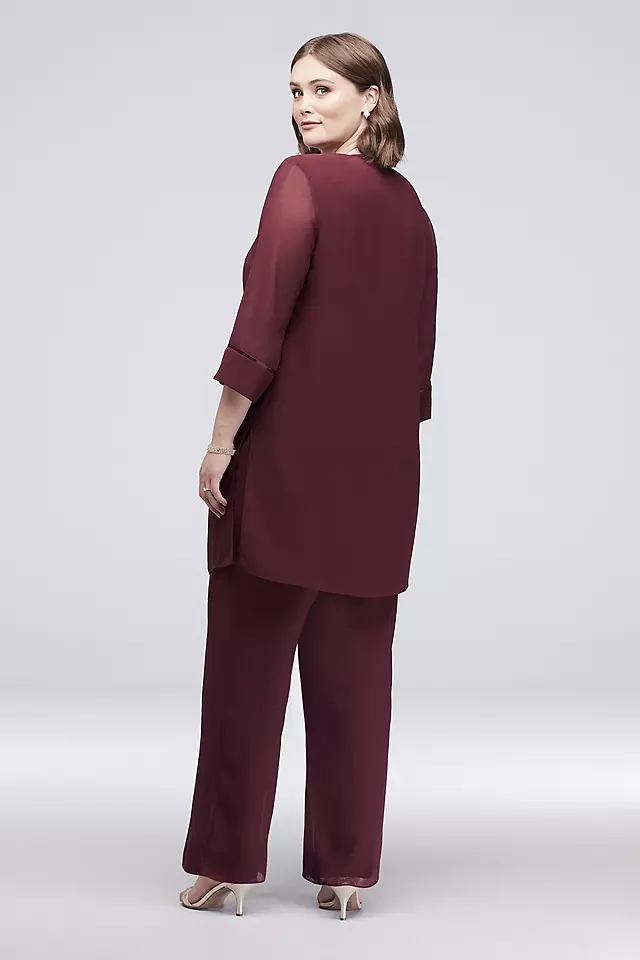 Satin-Trimmed Georgette Pantsuit with Beaded Neck Image 2
