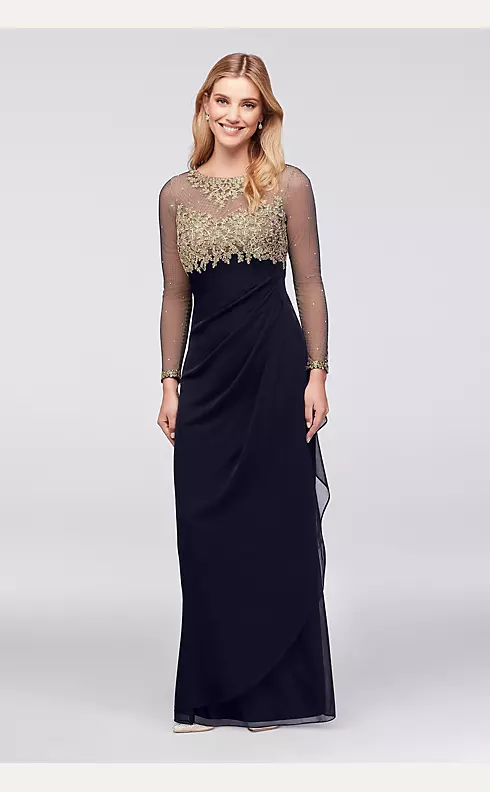 Illusion Long Sleeve Lace and Matte Jersey Gown Image 1