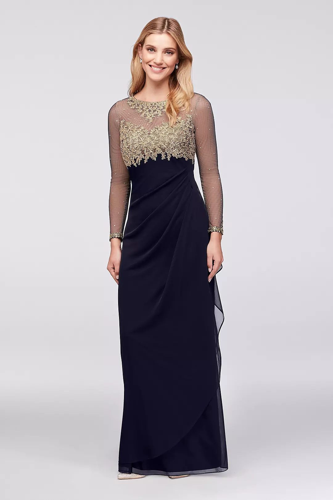 Illusion Long Sleeve Lace and Matte Jersey Gown Image