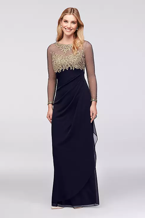 Illusion Long Sleeve Lace and Matte Jersey Gown Image 1
