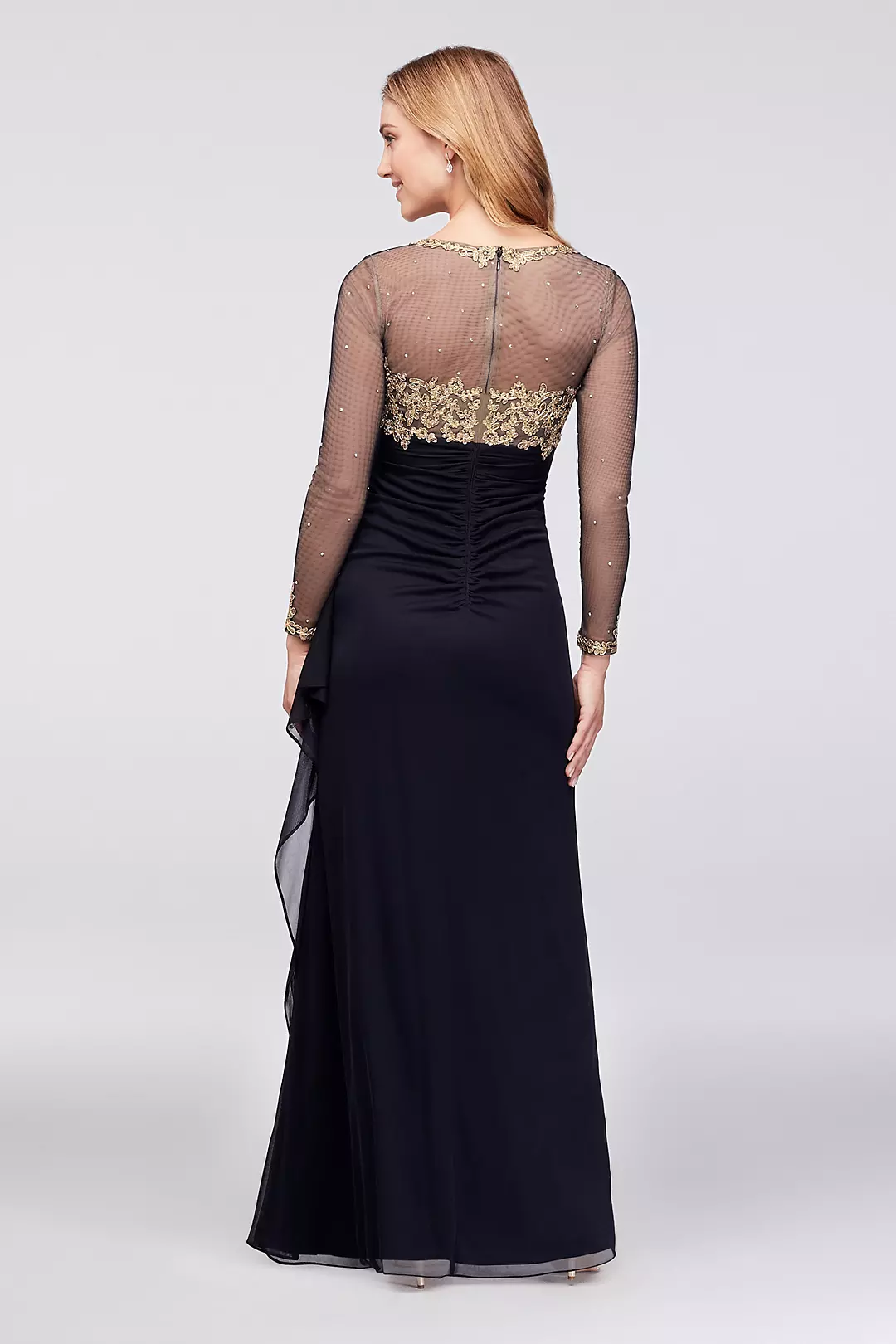 Illusion Long Sleeve Lace and Matte Jersey Gown Image 2