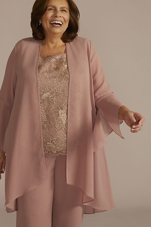 Plus Size Three-Piece Lace and Georgette Pantsuit Image 3