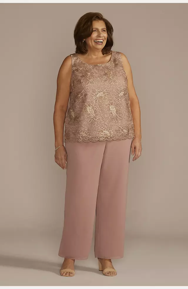 Plus Size Three-Piece Lace and Georgette Pantsuit Image 4