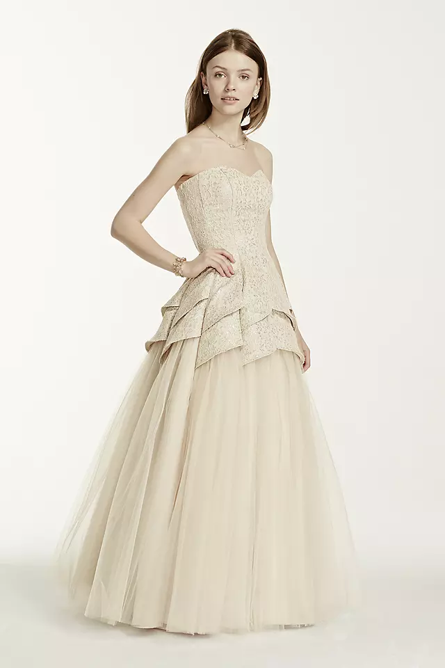 Strapless Metallic Lace Tulip Tulle Prom Dress Image