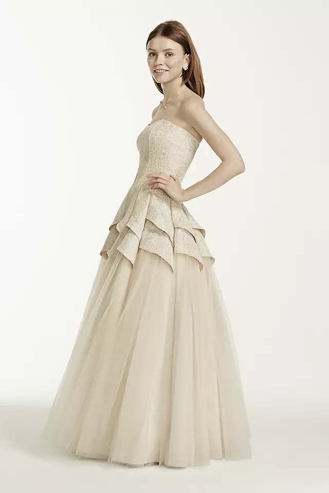 Strapless Metallic Lace Tulip Tulle Prom Dress Image 3