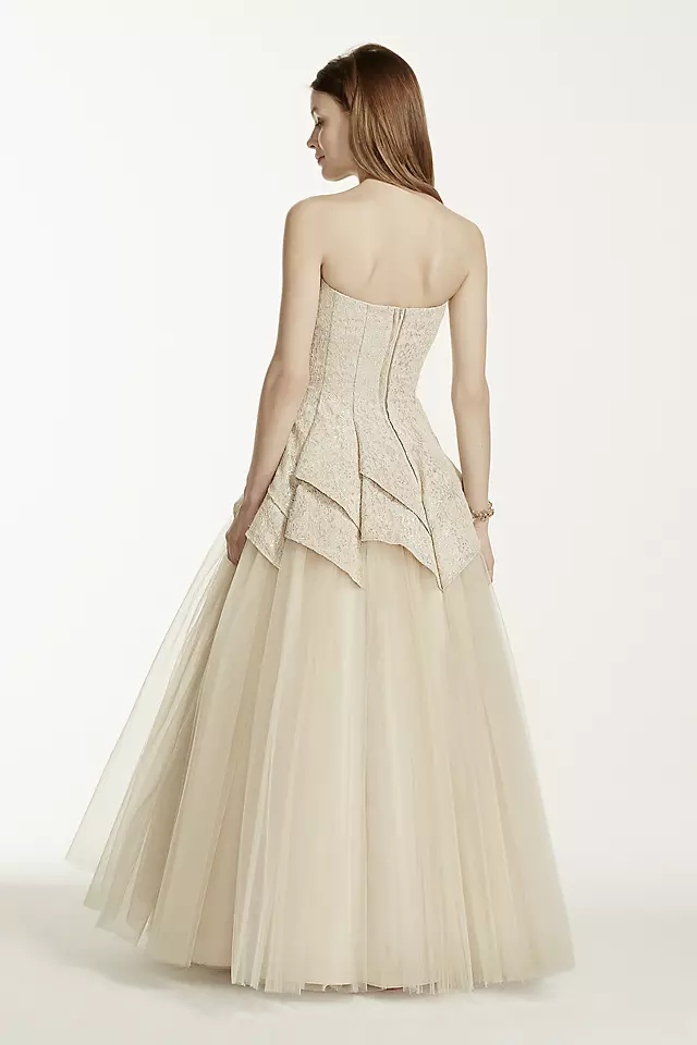 Strapless Metallic Lace Tulip Tulle Prom Dress Image 2