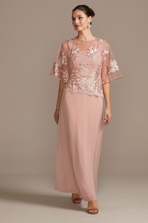 Scalloped Metallic Embroidered Overlay Dress David's Bridal