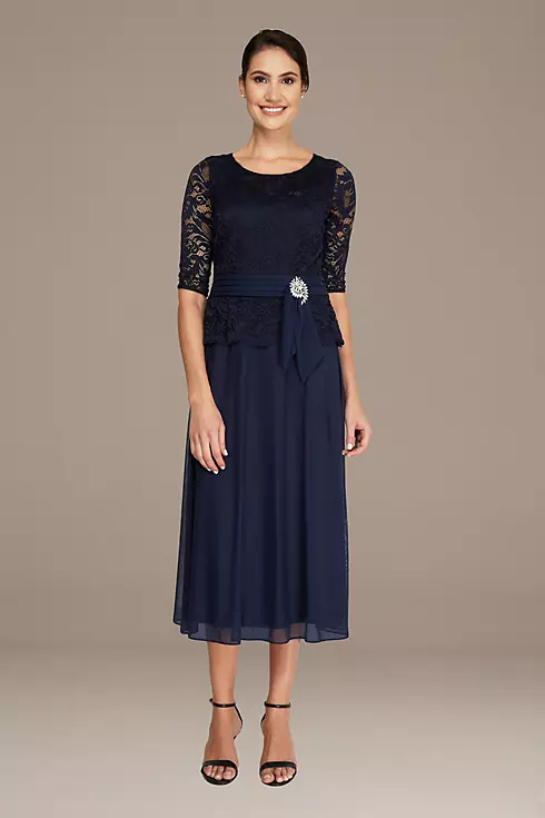 Lace and Mesh Midi Dress with Crystal Detail Image 1
