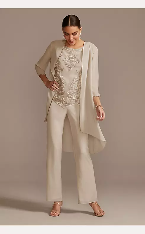 Open Front Jacket Embroidered Three-Piece Pantsuit Image 1