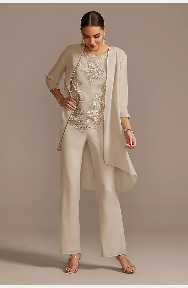 Open Front Jacket Embroidered Three-Piece Pantsuit Image