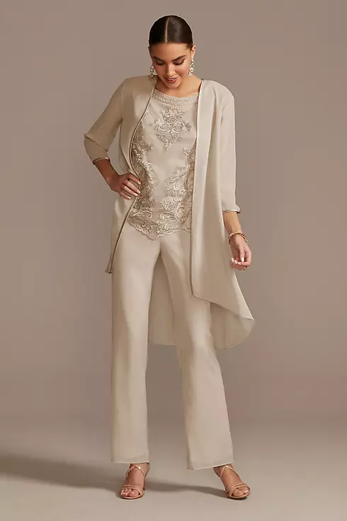 Open Front Jacket Embroidered Three-Piece Pantsuit Image 1