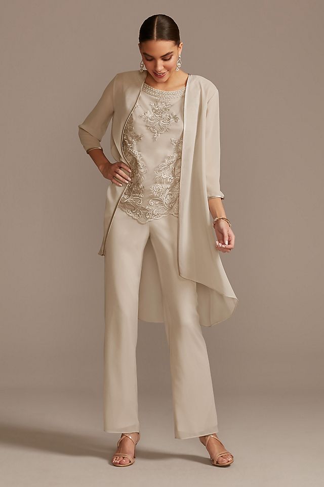 Open Front Jacket Embroidered Three-Piece Pantsuit Image 6