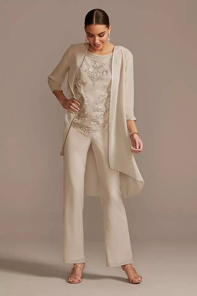 Open Front Jacket Embroidered Three-Piece Pantsuit Image