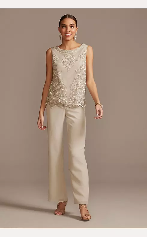 Open Front Jacket Embroidered Three-Piece Pantsuit Image 3