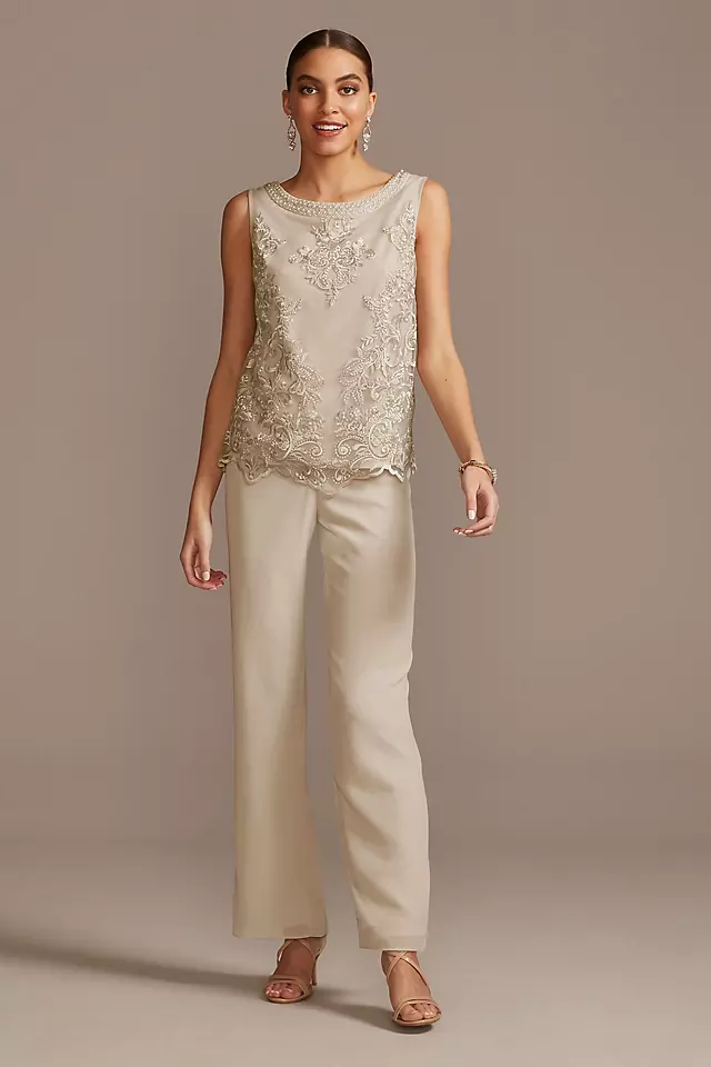 Open Front Jacket Embroidered Three-Piece Pantsuit Image 3