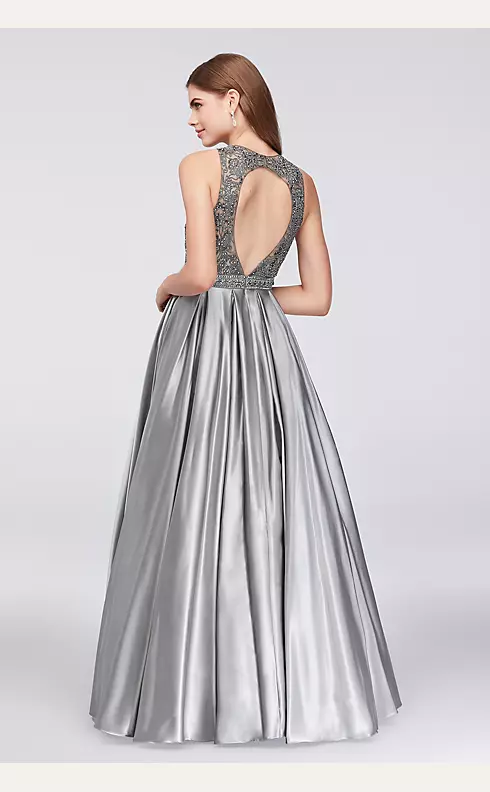Beaded Illusion Satin Ball Gown with Keyhole Back Image 2