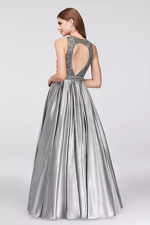 Beaded Illusion Satin Ball Gown with Keyhole Back Image 2