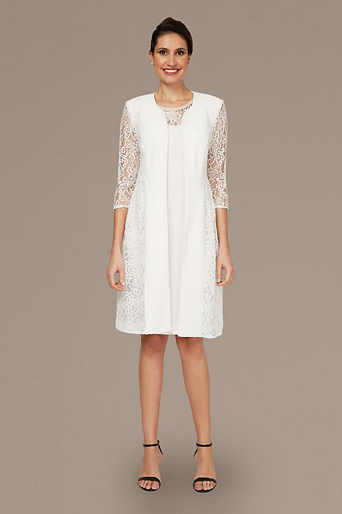 Knee-Length Lace Accent Dress and Jacket Set Image 1