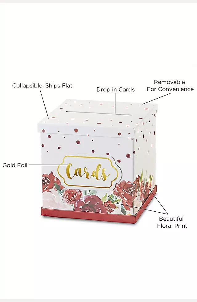 Burgundy Blush Floral Collapsible Card Box Image 3