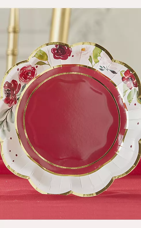Burgundy Blush Floral 7-Inch Premium Paper Plates Image 1