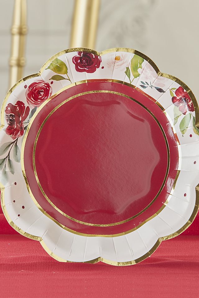 Burgundy Blush Floral 7-Inch Premium Paper Plates Image 1