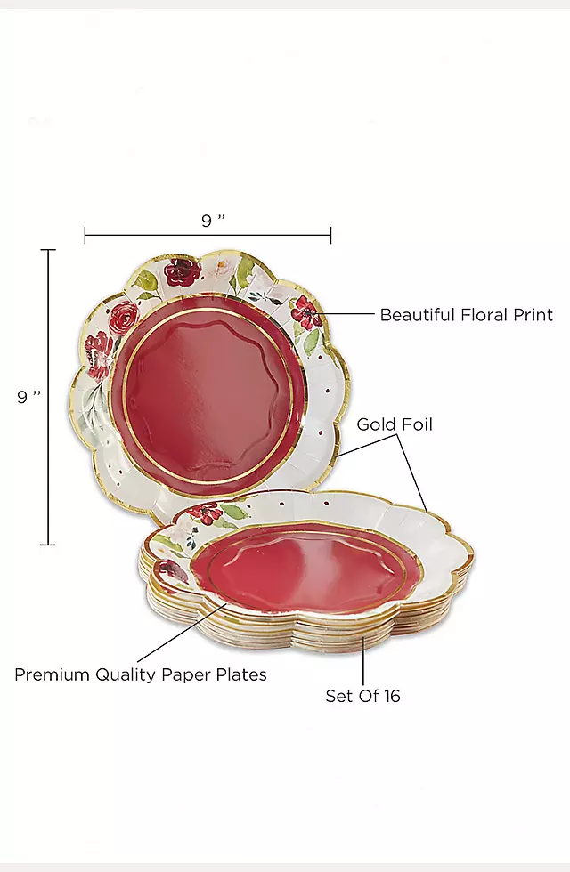 Burgundy Blush Floral 7-Inch Premium Paper Plates Image 5