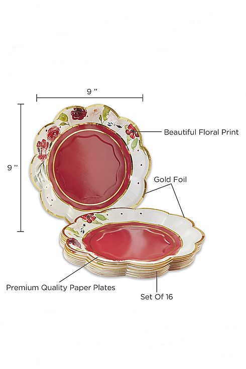Burgundy Blush Floral 7-Inch Premium Paper Plates Image 5