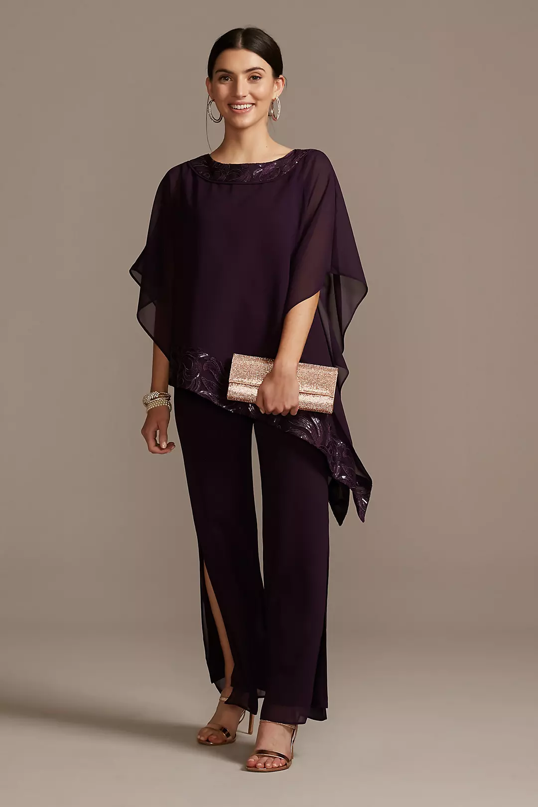 Asymmetric Chiffon and Embroidery Pant Suit Set Image