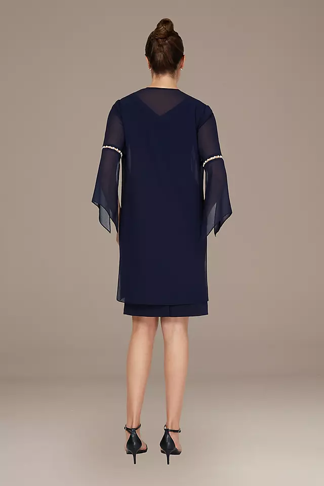 Pearl Trim Knee-Length Cocktail Dress with Jacket Image 2
