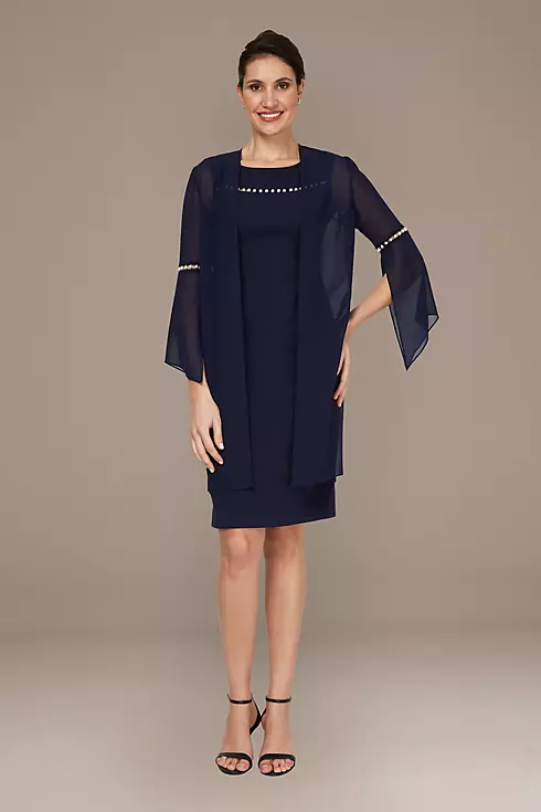 Pearl Trim Knee-Length Cocktail Dress with Jacket Image 1