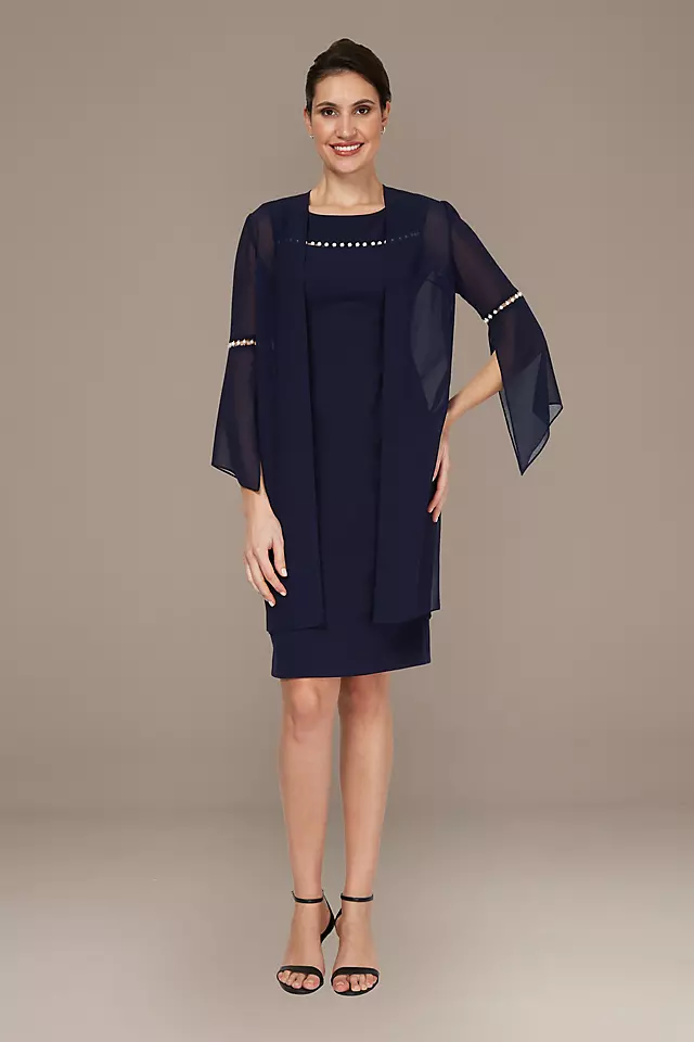 Pearl Trim Knee-Length Cocktail Dress with Jacket Image