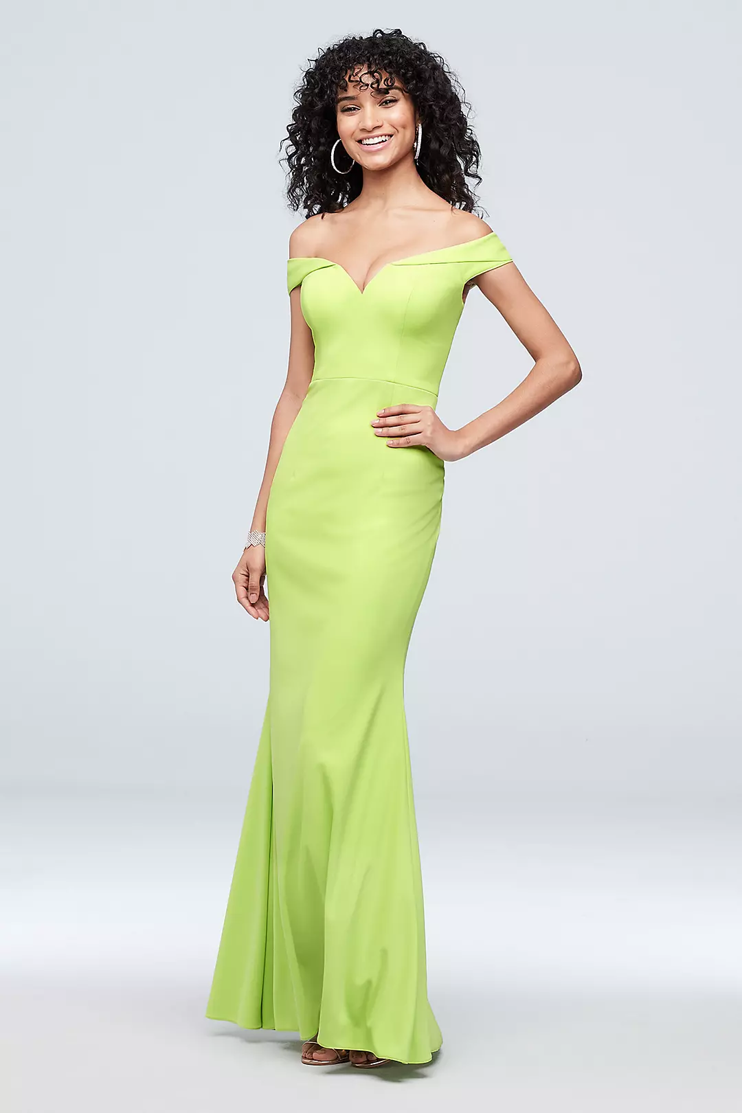 Plunging Cuffed Off the Shoulder Sheath Gown Image