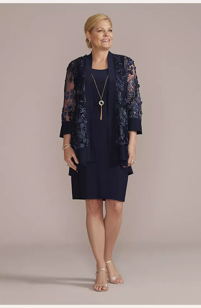 Jersey Sheath with Floral Jacket and Necklace Image 7
