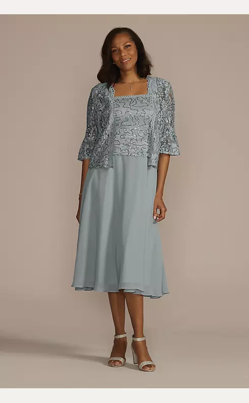 Tea Length Sequin Lace and Chiffon Jacket Dress Image 1