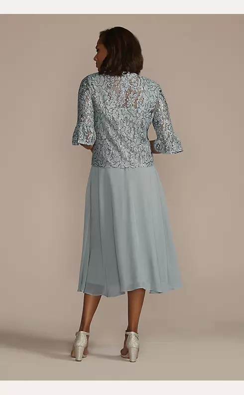 Tea Length Sequin Lace and Chiffon Jacket Dress | David's Bridal